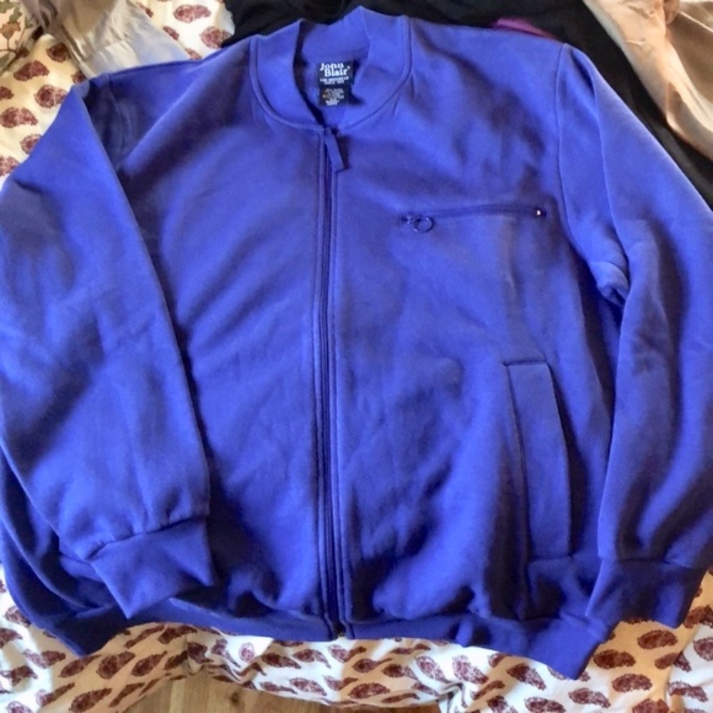 John Blair Sweat Jacket Full ZIPPER 3 Pockets  Indigo Blue NWOT XL Cotton/Poly - Picture 3 of 9